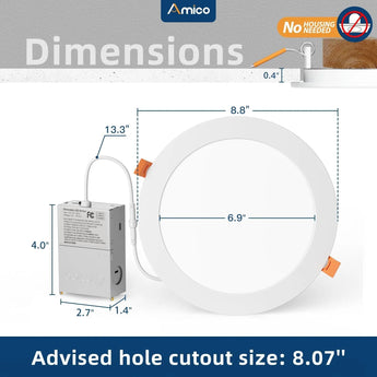 8 Inch Recessed LED Lighting, Slim Design, Selectable CCT, 1600 Lumens - 3