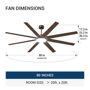 80" Modern Ceiling Fan with Light & Remote – Reversible, Dimmable 3CCT, Quiet Black Fan for Bedroom, Living Room, Patio & Outdoor - 9