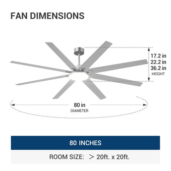 80" Modern Ceiling Fan with Light & Remote – Reversible, Dimmable 3CCT, Quiet Black Fan for Bedroom, Living Room, Patio & Outdoor - 23