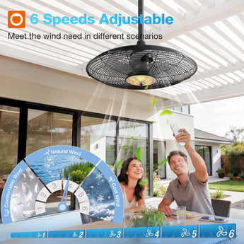 Outdoor Ceiling Fan with Light for Patios, 24 inch Black Waterproof Gazebo Fan with Remote&APP Control, Reversible, Dimmable, Plug in Hook Mount Portable Fan for Garage Pergola Porch Canopy Visit the addlon Sto - 7