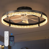 24" Low Profile Fandelier Ceiling Fan with Light & Remote, Flush Mount, Crystal Design, 3 - CCT Dimmable, Modern LED Fan - 1