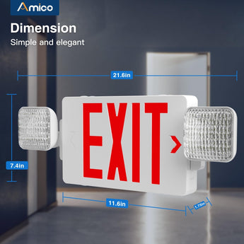 Double - Sided Exit Sign Emergency Light Combo, Two Adjustable LED Heads with Battery Backup, AC 120/277V - 8