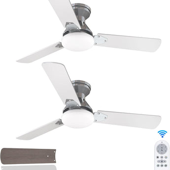 42" Low Profile Ceiling Fan with Light & Remote,2 Pack, Flush Mount, 3 - CCT Dimmable, Reversible–Indoor/Outdoo & Noiseless - 2