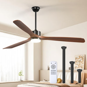 72 inch Ceiling Fans with Lights and Remote Control, Reversible, 3 Wood Blades, 6 Speeds, 3CCT Dimmable, Noiseless, Indoor/Outdoor Black Walnut Ceiling Fan - 1