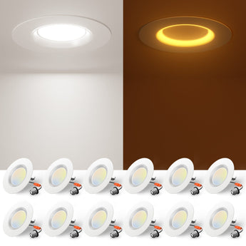 12 Pack Dimmable 4/5/6 Inch White Led Baffle Recessed Can Light With Night Light