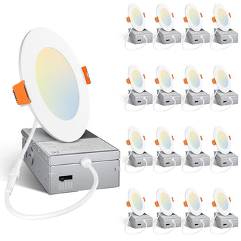 20 Pack 4/6 Inch Ultra - Thin Led Recessed Light 5CCT, 2700K/ 3000K/ 4000K/ 5000K/ 6000K, 11W - 15W, 800LM - 1200LM - 8