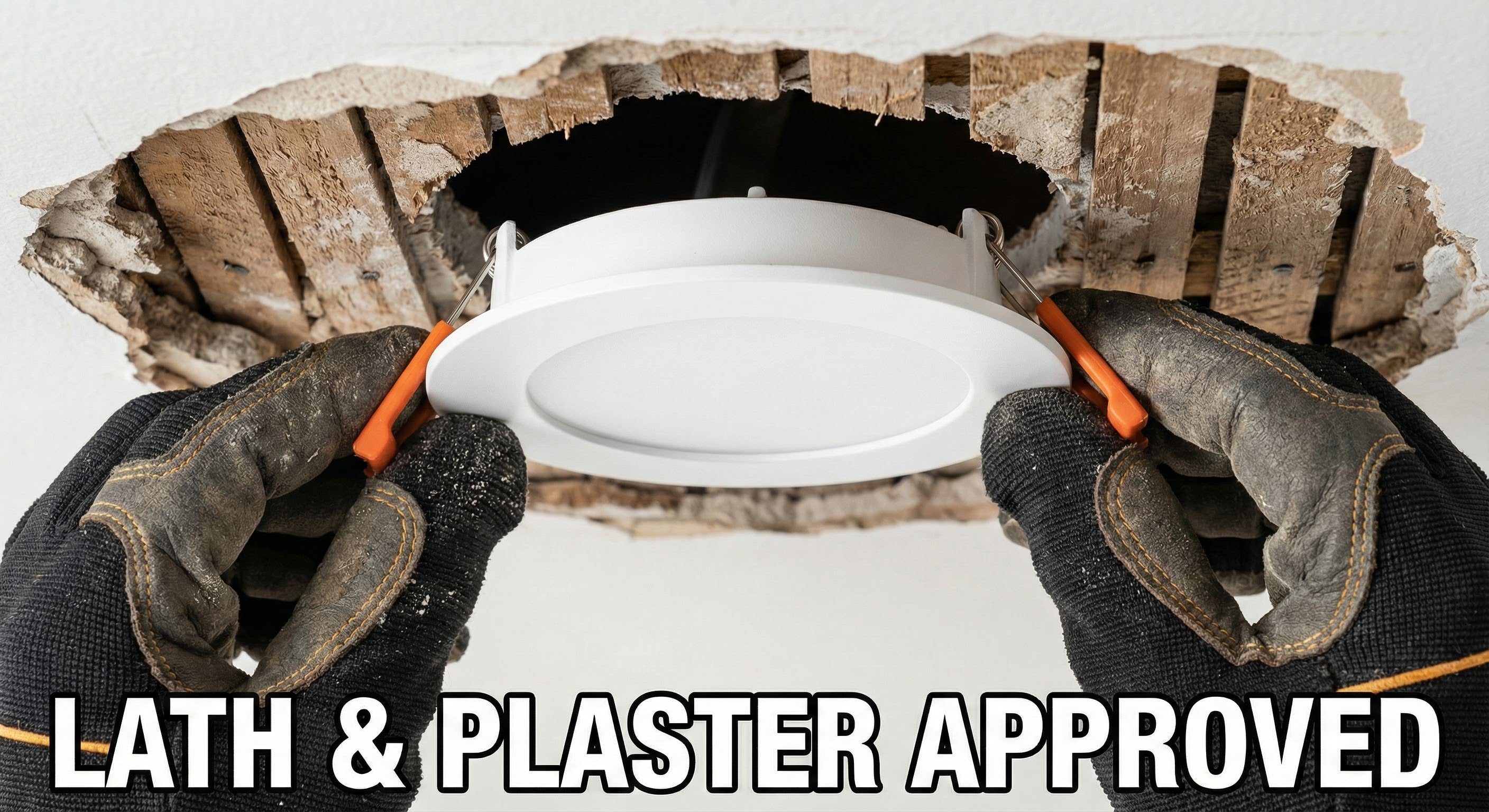 Installing Amico canless recessed light into an old lath and plaster ceiling using spring clips.