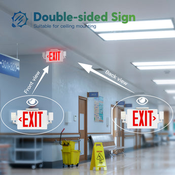 LED Double - Sided Exit Sign with Emergency Lights, Adjustable LED Emergency Exit Lights with Battery Backup, Hard Wired, UL Certified, AC 120/277V - 9