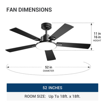 Amico 52" Downrod Mount Smart Ceiling Fan with Light, 3CCT Dimmable, 6 Speeds, Reversible DC Motor, Remote APP Alexa Control, Quiet for Home Bedroom Living Room, Black - 3