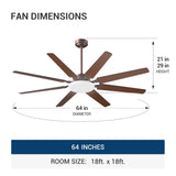 Amico 64" Ceiling Fan with Light & Remote – Dimmable, 6 - Speed Reversible DC Motor, Quiet Modern Black Fan for Living Room, Kitchen & Patio - 17