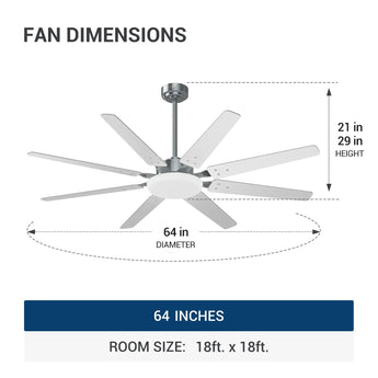 Amico 64" Ceiling Fan with Light & Remote – Dimmable, 6 - Speed Reversible DC Motor, Quiet Modern Black Fan for Living Room, Kitchen & Patio - 23