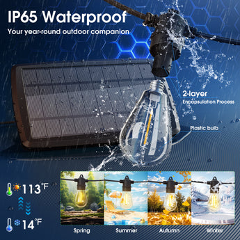 S14 Solar String Lights, Dimmable LED Bulbs, USB Port, Remote Control, 3 Lighting Modes - 3