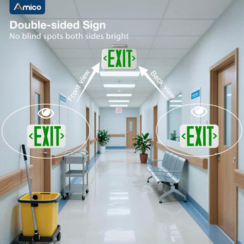 Double Sided Green LED Exit Sign, UL94V-0 Flame Retardant, Hardwired 120V/277V with 90Min Emergency Battery Backup, Commercial Exit Light for Public Buildings-3