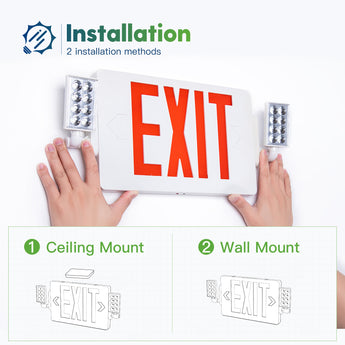 LED Double - Sided Exit Sign with Emergency Lights, Adjustable LED Emergency Exit Lights with Battery Backup, Hard Wired, UL Certified, AC 120/277V - 3