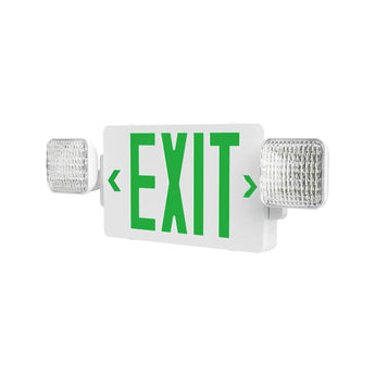 Green Double-Sided Exit Sign with Emergency Lights, Two LED Adjustable Head with Battery Backup, ETL Certified, AC 120/277V, Commercial Emergency Lights Combo for Business-1