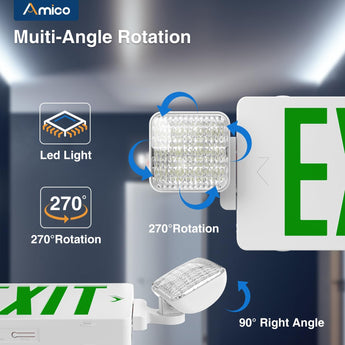 Green Double-Sided Exit Sign with Emergency Lights, Two LED Adjustable Head with Battery Backup, ETL Certified, AC 120/277V, Commercial Emergency Lights Combo for Business-3