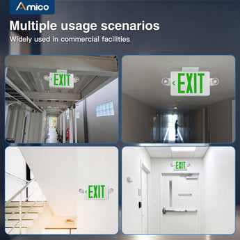 Green Exit Signs with Emergency Lights 12 Pack , Commercial Grade 94V-0 Fire Resistant, Two LED Adjustable Heads, 90-Minute Battery Backup, ETL Certified 120/277V, Wall or Ceiling Mount-8