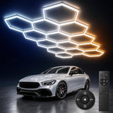 Hexagon Garage Lights Dimmable, 10-100% Stepless Dimming, 3500K-6500K Adjustable, Honeycomb LED Ceiling Lights with Remote & Timer for Garage, Workshop, Car Detailing-10