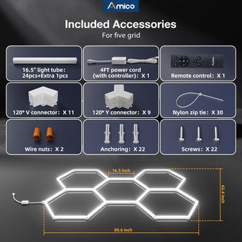Hexagon Garage Lights Dimmable, 5 Hex Grid 192W 21000LM, 10-100% Stepless Dimming, 3500K-6500K Adjustable, Honeycomb LED Ceiling Lights with Remote & Timer for Garage, Workshop, Car Detailing-6