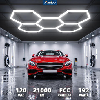 Hexagon Garage Lights Dimmable, 5 Hex Grid 192W 21000LM, 10-100% Stepless Dimming, 3500K-6500K Adjustable, Honeycomb LED Ceiling Lights with Remote & Timer for Garage, Workshop, Car Detailing-9