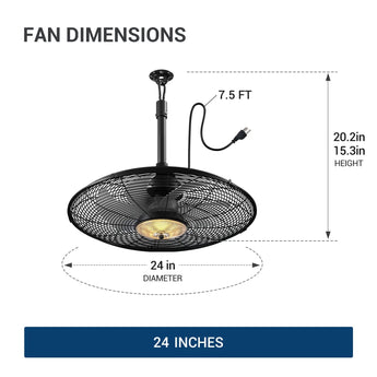 Outdoor Ceiling Fan with Light for Patios, 24 inch Black Waterproof Gazebo Fan with Remote&APP Control, Reversible, Dimmable, Plug in Hook Mount Portable Fan for Garage Pergola Porch Canopy Visit the addlon Sto-3
