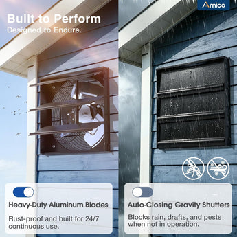 Shutter Exhaust Fan 8 - Speed , 1238 CFM DC Vent Fan with Thermostat Humidity Control for Attic Garage Chicken Coop - 6