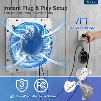 Smart Shutter Exhaust Fan, 1073 CFM, 8 - Speed Thermostat, 13W DC Motor, Wall Mount for Garage/Attic/Greenhouse/Kitchen, Plug & Play - 4