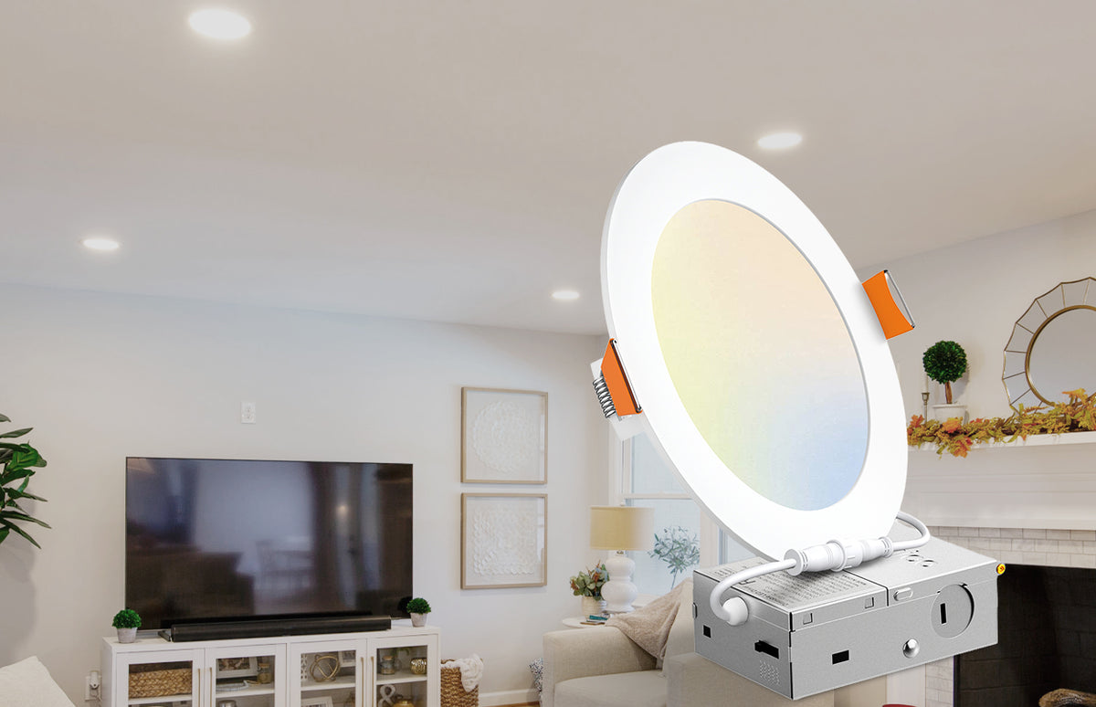 Amico canless recessed lighting and a residential living room