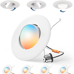 6 Inch Retrofit Eyeball Gimbal Can Lights, Slim Design, Selectable CCT, 650 Lumens