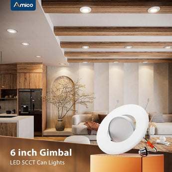 6 Inch Retrofit Eyeball Gimbal Can Lights, Slim Design, Selectable CCT, 650 Lumens - 10