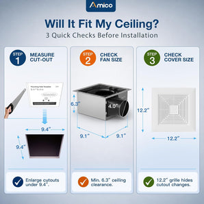 10 Inch Bathroom Exhaust Fan, 110 CFM, 0.9 Sones Low Noise Ventilation Fan, ETL & FCC Certified-2