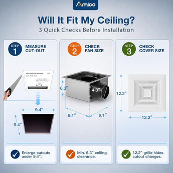 10 Inch Bathroom Exhaust Fan, 110 CFM, 0.9 Sones Low Noise Ventilation Fan, ETL & FCC Certified-2