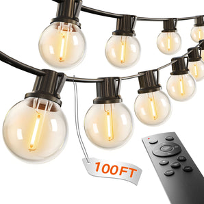 G40 Outdoor String Lights, LED Shatterproof Bulbs, Dimmable & Timable, 3 Lighting Modes