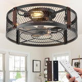 20" Low Profile Fandelier Ceiling Fan with Light & Remote, Industrial Caged Design, 6 - Speed, Flush Mount Bladeless Fan - 11