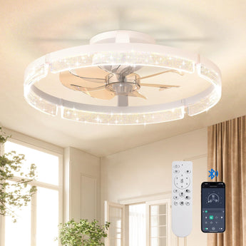 18" Low Profile Fandelier Ceiling Fan with Light & Remote, Flush Mount, 3 - CCT Dimmable, Modern LED Enclosed Fan - 14