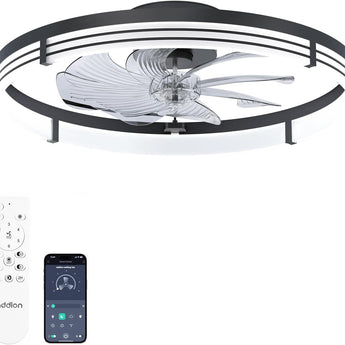 24" Low Profile Fandelier Ceiling Fan with Light & Remote, Crystal Design, 3 - CCT Dimmable, Flush Mount Bladeless Fan - 11