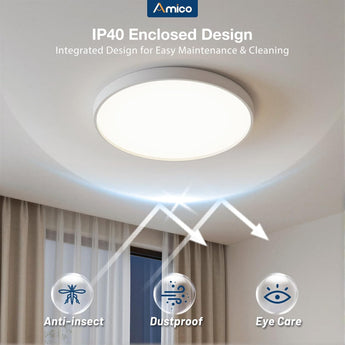12-Inch Ultra-Slim LED Flush Mount Ceiling Light 5CCT Color Selectable 2400LM Bright ETL/FCC-7