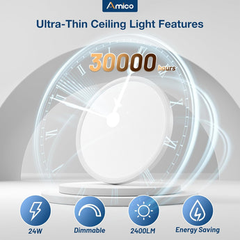 12-Inch Ultra-Slim LED Flush Mount Ceiling Light 5CCT Color Selectable 2400LM Bright ETL/FCC-4
