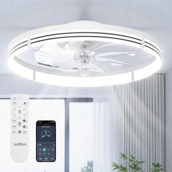 24" Low Profile Fandelier Ceiling Fan with Light & Remote, Crystal Design, 3 - CCT Dimmable, Flush Mount Bladeless Fan - 12
