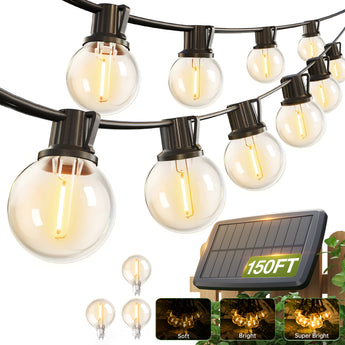 G40 Solar String Lights, LED Shatterproof Bulbs, Dimmable & Timable, 3 Lighting Modes - 16