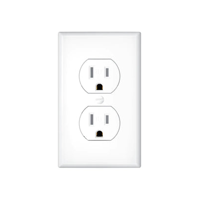 15A Duplex Tamper Resistant Decorator Outlet with Self-Grounding, Wall Plate & Screws, White
