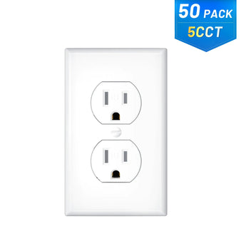 15A Duplex Tamper Resistant Decorator Outlet with Self-Grounding, Wall Plate & Screws, White-17
