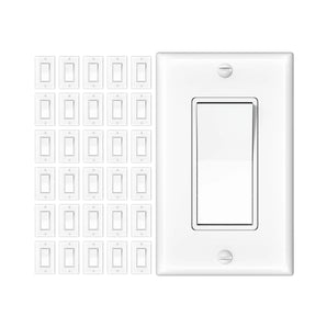 15A Single Pole & 3-Way Rocker Light Switch with Wall Plate & Screws - White-1
