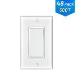 15A Single Pole Rocker Light Switch with Wall Plate & Screws- White-15