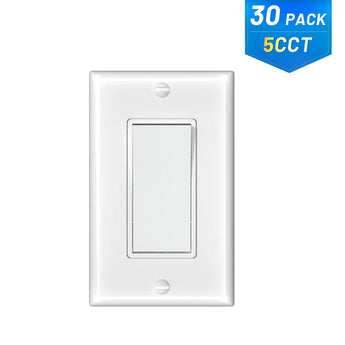 15A Single Pole Rocker Light Switch with Wall Plate & Screws- White-14