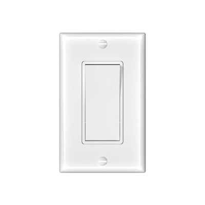 15A Single Pole Rocker Light Switch with Wall Plate & Screws- White-1