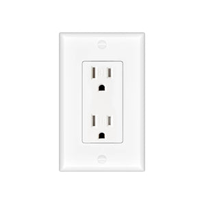 15A Tamper Resistant Decorator Outlet with Self-Grounding, Wall Plate & Screws - White-1