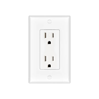 15A Tamper Resistant Decorator Outlet with Self-Grounding, Wall Plate & Screws - White-1