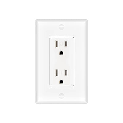 15A Tamper Resistant Decorator Outlet with Self-Grounding, Wall Plate & Screws - White-1