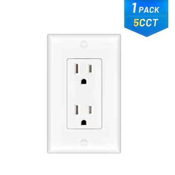15A Tamper Resistant Decorator Outlet with Self-Grounding, Wall Plate & Screws - White-12